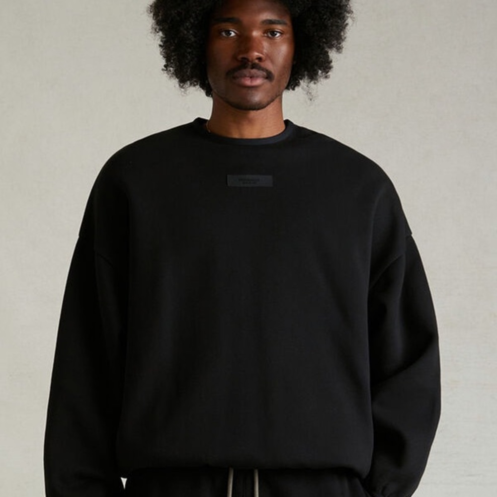 Fear of God Black Crewneck Sweatshirt with Tonal Chest Patch